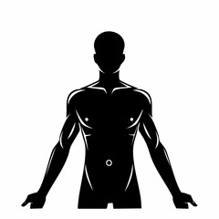 Body silhouette: A striking black silhouette of the human form, emphasizing the contours of a well-defined physique in graphic style.