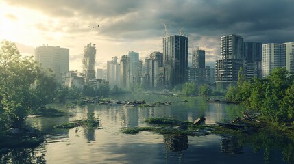 Obraz premium The silence of the city after the disaster, a post-apocalyptic landscape