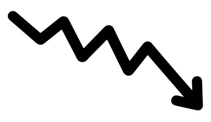 Jagged Black Down Arrow Icon  Financial Decline and Decrease Trend Vector

