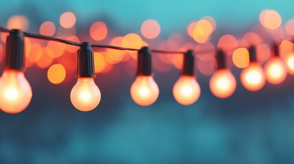 Festival of lights, A string of glowing light bulbs creates a warm, inviting atmosphere against a softly blurred background.