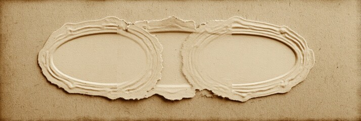 Vintage Double Oval Frame with Ornate Edges on Textured Beige Background for Photo Mockups