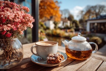 Fototapeta premium Tea and snack on the table.