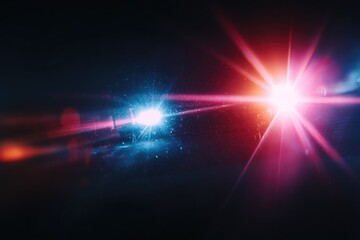 Dual-colored light flares intersect in dark space, creating a vibrant, energetic composition