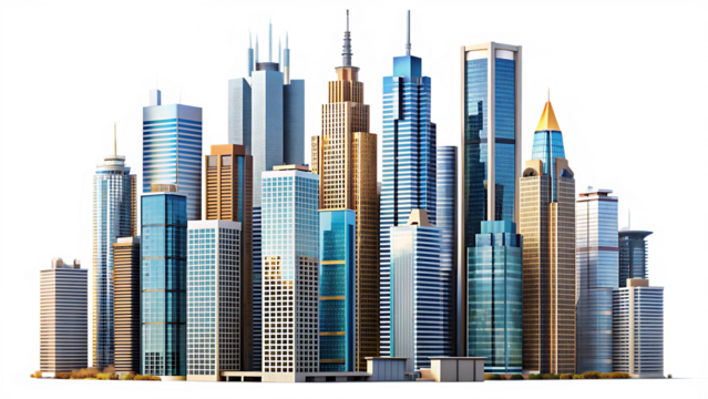 skyscrapers in the city isolated on white background PNG, AI GENERATED