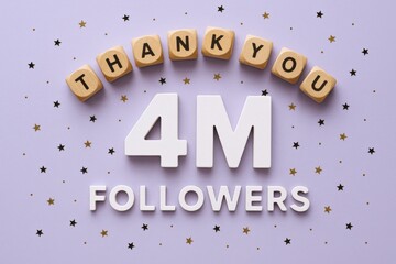 Social Media Milestone: 4 Million Followers Celebration with Decorative Star Accents on a Pastel Background