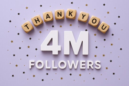 Social Media Milestone: 4 Million Followers Celebration with Decorative Star Accents on a Pastel Background