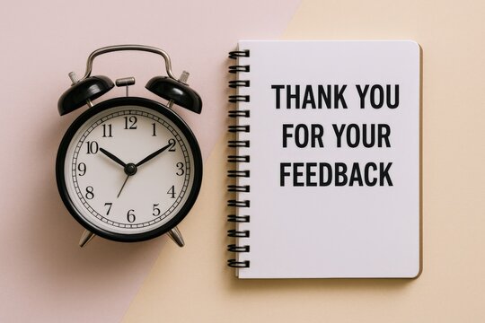 Customer Feedback Appreciation Still Life: Vintage Clock and Thank You Note for Valuable Client Input