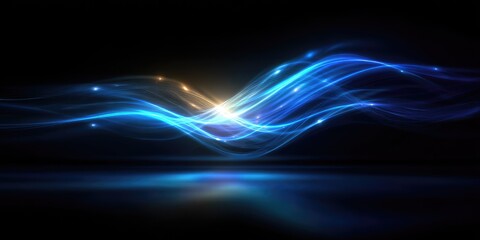 Abstract blue light wave motion, dark background reflection