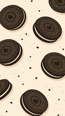 Chocolate Cookie Sandwich Illustration Pattern with Cream Filling