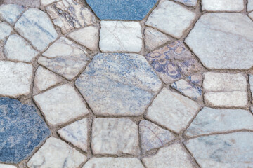 Close-up of ancient marble floor with geometric tile pattern in Laodicea, Turkey