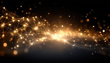 Abstract dark background with glowing golden network