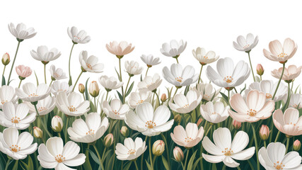 Obraz premium Elegant White Cosmos Flower Field Seamless Border