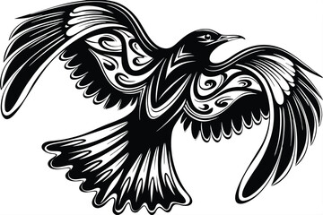 Obraz premium Ornately patterned stylized bird spreads its wings in a dramatic black and white presentation