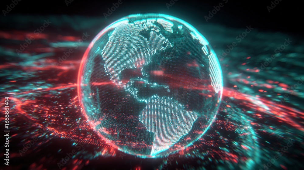 Poster digital globe visualization: abstract earth model with technological and futuristic design for globa