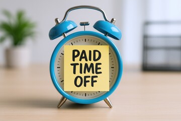 Time for Paid Time Off: Blue Alarm Clock with PTO Reminder, Encouraging Employee Wellbeing