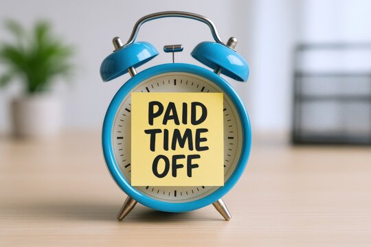 Time for Paid Time Off: Blue Alarm Clock with PTO Reminder, Encouraging Employee Wellbeing
