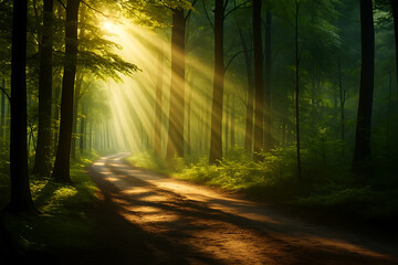 Obraz premium beautiful sunlight in the green forest