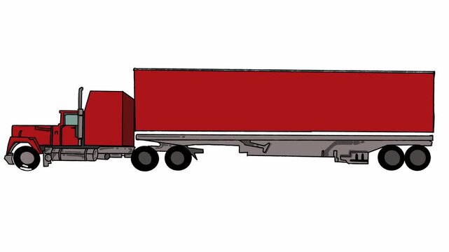 Dynamic 2D Animation of a Red Semi-Truck Driving in a Seamless Loop on a White Background.
