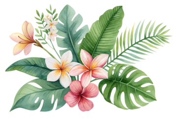 watercolor of tropical spring floral green -leaves isolated on white background PNG, AI GENERATED