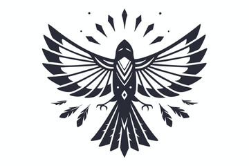 Obraz premium Intricate stylized black bird with open wings presents a detailed and artistic monochrome display