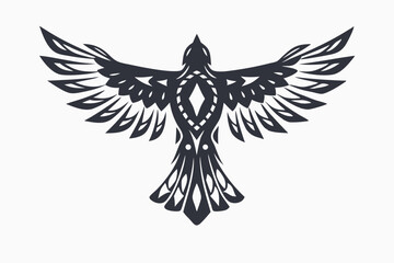 Obraz premium Intricate tattooinspired bird with striking wings in upward flight represents freedom and spiritual guidance