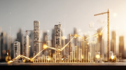 Real Estate Investment Growth Concept with Cityscape, Financial Chart, and Construction, Symbolizing Market Appreciation