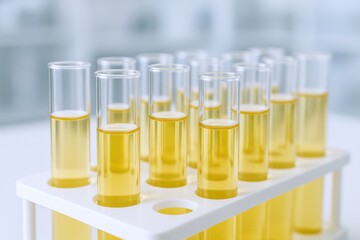 Laboratory Test Tubes Holding Clear Yellow Liquid for Scientific Experimentation and Analysis
