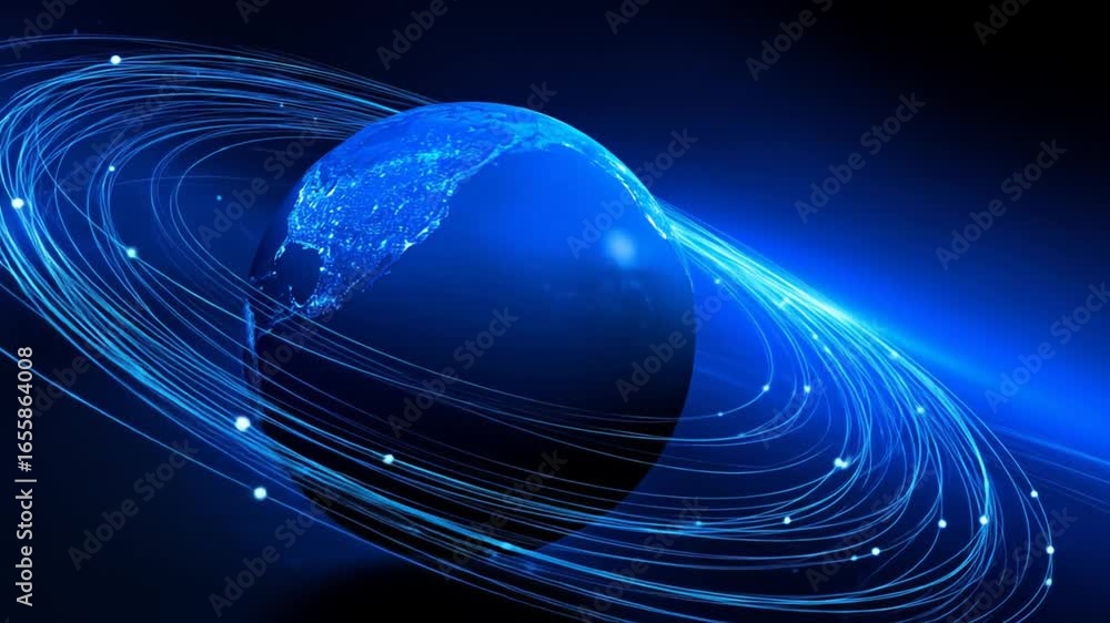 Poster stunning digital globe displaying global connections with dynamic glowing lines and light effects