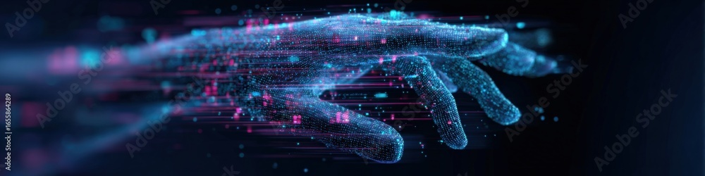 Poster digital hand abstract with data stream, illustrating technology, artificial intelligence, and futuri