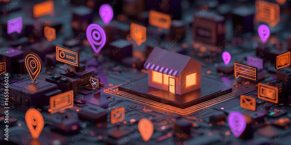 Aufkleber digital storefront conceptual illustration depicting online commerce and location-based services wit
