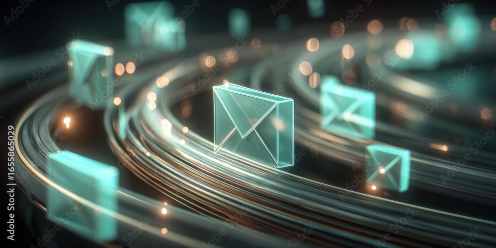 Aufkleber abstract communication network with envelopes: conveying global connectivity and digital messaging w