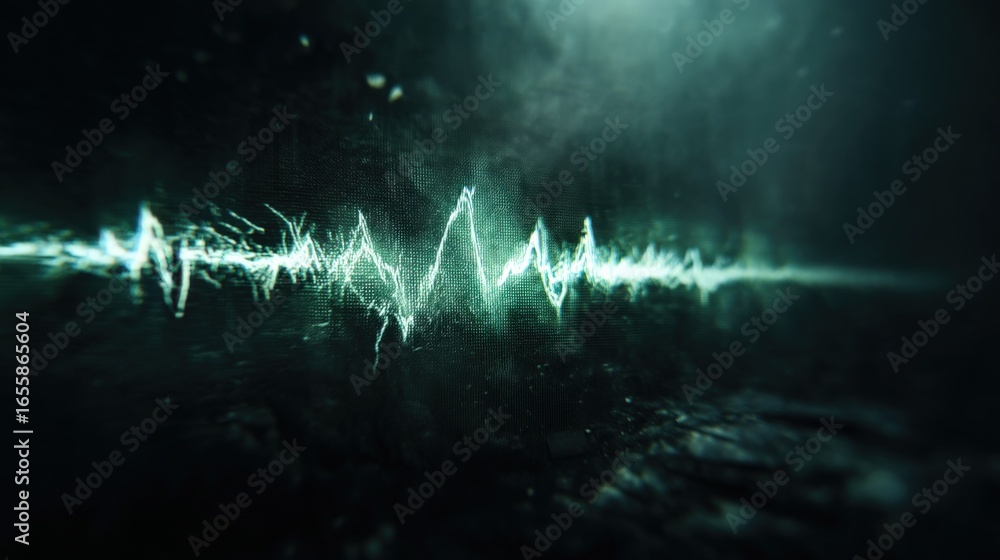 Aufkleber abstract visualization of sound waveform in blue green tones, representing audio signal and data