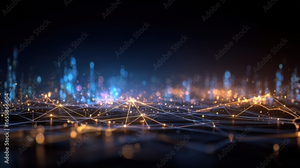 Poster abstract digital network: modern communication infrastructure connecting smart city with futuristic 