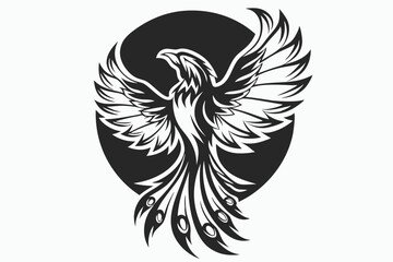 Obraz premium Stylized phoenix with tribal feathers spreads its wings against a dark oval background