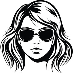 Stylish woman with sunglasses showcases her flowing wavy hairstyle in an abstract portrait
