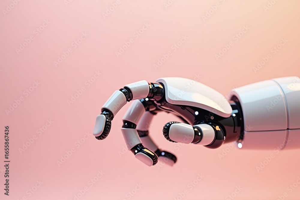 Poster artificial intelligence and robotics innovation symbolized by a futuristic mechanical robotic hand o