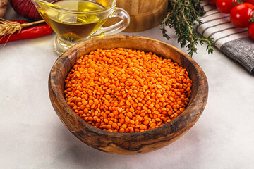 Raw red lentil for cooking