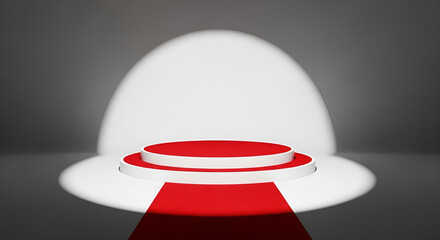 Podium stage with spot lights background - a red carpet leads to a circular podium illuminated by a spotlight, symbolizing achievement and recognition