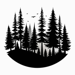 Fototapeta premium Taiga Forest vector clean black silhouette design white background