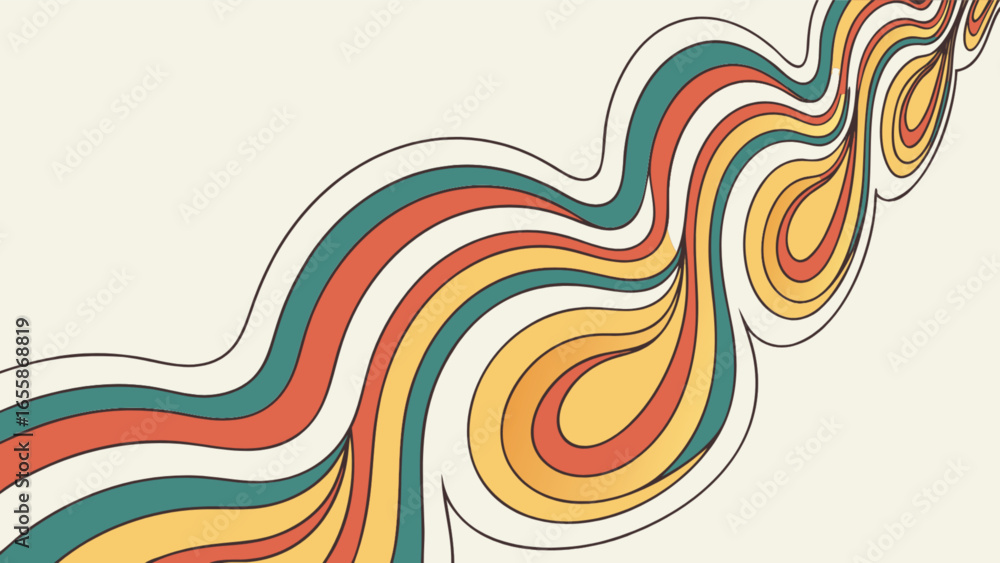 Poster retro groovy wave pattern background vintage psychedelic swirl design seventies style abstract art v