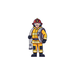 Fireman with water hose icon logo flat vector design