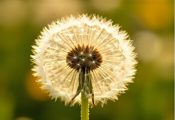 close-up of a beautiful dandelion on a blurred green background