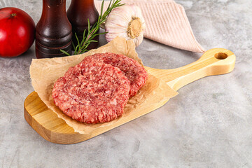Raw round beef cutlet minced meat