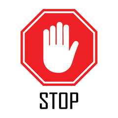 Obraz premium stop hand sign vector design, stop sign is prohibited, Red stop hand sign. Traffic regulatory stop symbol. Vector illustration.