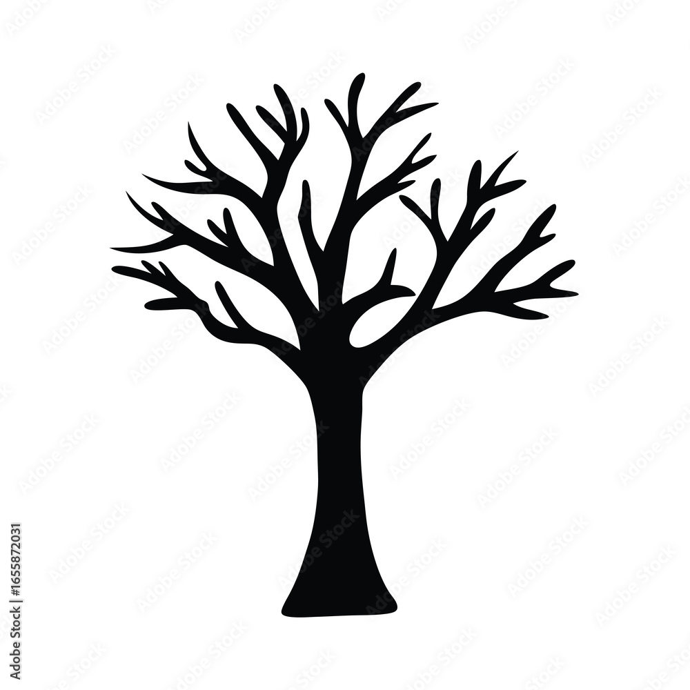 Poster Silhouette of a bare tree with many branches against a  