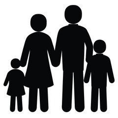 Simple black and white family icon with two children holding hands