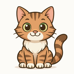 Obraz premium Cartoon Illustration of a Cute Tabby Cat with Green Eyes Sitting Comfortably and Calmly