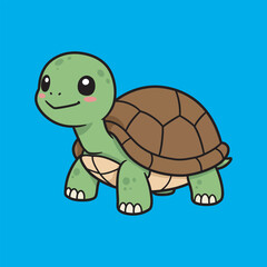 Delightful Turtle Illustration Playful Cartoon Character with Brown Shell on Blue Background