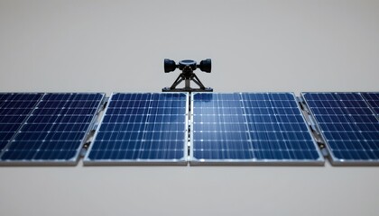 Close up of satellite with solar panels space station photography technology aerial view innovation and sustainability