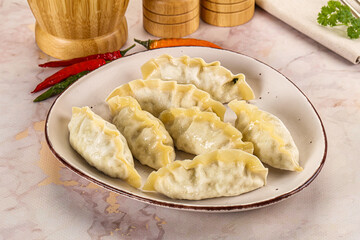 Japanese steamed Gyoza stuffed dumplings